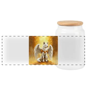 Goldene Aura Geflügelter Wolf - Panorama Keksdose mit Holzdeckel - Weiß - Vorne