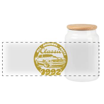 33. Geburtstag - Klassiker Musclecar 12/1992 - Panorama Keksdose mit Holzdeckel - Weiß - Vorne
