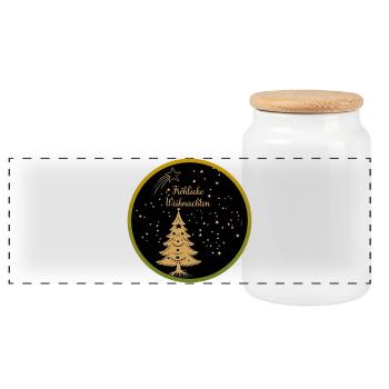 Merry Christmas Laughing Christmas Tree - Panoramic Cookie Jar with Wooden Lid - white - Front