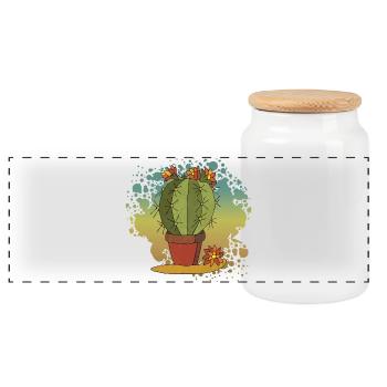Flowers - Panoramic Cookie Jar with Wooden Lid - white - Front