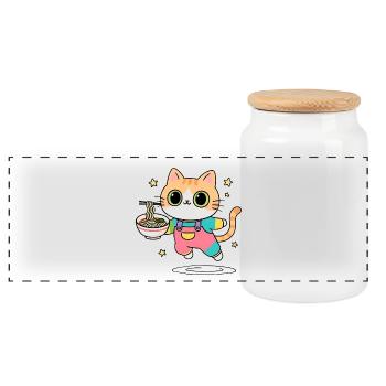 Chat bol de Ramen Multicolore - Boîte à biscuits avec couvercle en bois - blanc - Devant