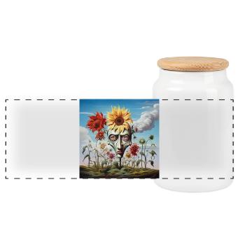 Surreal Sun Head Face - Panoramic Cookie Jar with Wooden Lid - white - Front