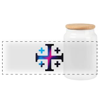 Kairos Kreuz (Jerusalemkreuz) – Mitternacht - Panorama Keksdose mit Holzdeckel - Weiß - Vorne