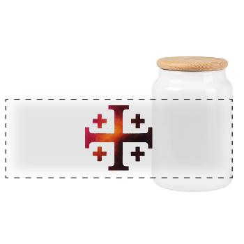 Kairos Kreuz (Jerusalemkreuz) – Vulkanschmiede - Panorama Keksdose mit Holzdeckel - Weiß - Vorne