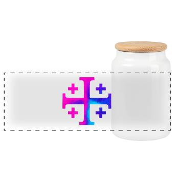 Kairos Kreuz (Jerusalemkreuz) – Galaxie - Panorama Keksdose mit Holzdeckel - Weiß - Vorne