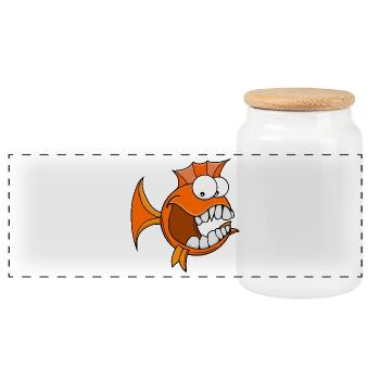 Poisson orange à dents en colère - Boîte à biscuits avec couvercle en bois - blanc - Devant