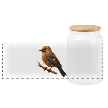 Eichelhäher Illustration im Naturdesign - Panorama Keksdose mit Holzdeckel - Weiß - Vorne