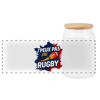 J'ai Rugby – Phrases and Passion - Panoramic Cookie Jar with Wooden Lid - white - Front