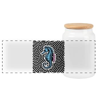 Sea horse - Panoramic Cookie Jar with Wooden Lid - white - Front