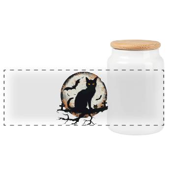 Chat Halloween - Boîte à biscuits avec couvercle en bois - blanc - Devant