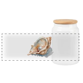 Watercolor Seashell with Pearl - Panoramic Cookie Jar with Wooden Lid - white - Front