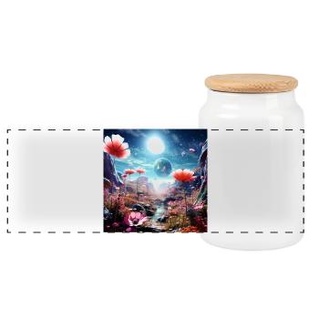 Distant world of flowers in the starry sky - Panoramic Cookie Jar with Wooden Lid - white - Front