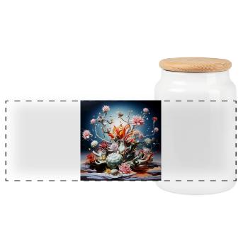 Alchimie florale au néon - Boîte à biscuits avec couvercle en bois - blanc - Devant
