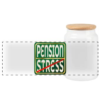 Work Pension Stress - Panoramic Cookie Jar with Wooden Lid - white - Front