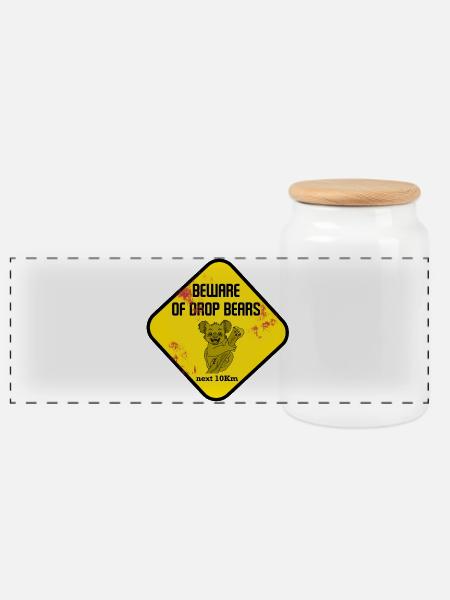 Warnschild Drop Bears - Panorama Keksdose mit Holzdeckel - Weiß