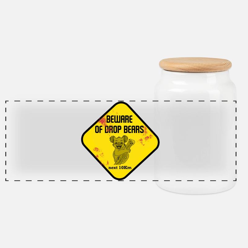 Warnschild Drop Bears - Panorama Keksdose mit Holzdeckel - Weiß