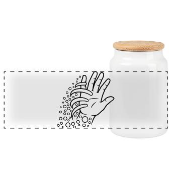 Art minimaliste au trait à la main - Boîte à biscuits avec couvercle en bois - blanc - Devant