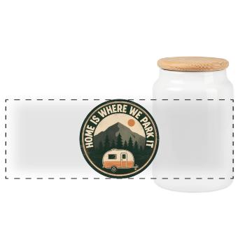 Camper Camping Home is where we park it - Panoramic Cookie Jar with Wooden Lid - white - Front