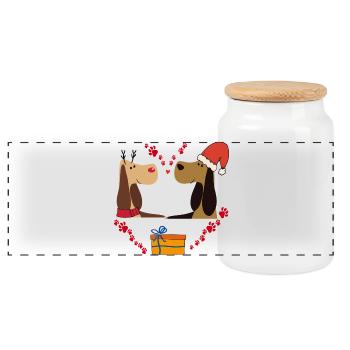Christmas happiness - Panoramic Cookie Jar with Wooden Lid - white - Front