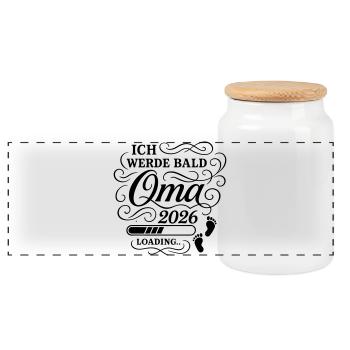Ich werde bald Oma 2026 - Panorama Keksdose mit Holzdeckel - Weiß - Vorne