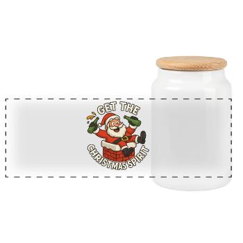 Santa Getting The Christmas Spirit - Panoramic Cookie Jar with Wooden Lid - white - Front