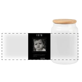 baby head holder in black and white - Panoramic Cookie Jar with Wooden Lid - white - Front