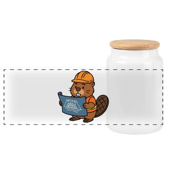 Beaver Construction Worker Bob Master Builder Plan Construction Dam - Panoramic Cookie Jar with Wooden Lid - white - Front
