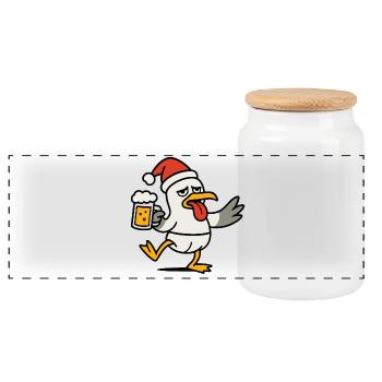 Christmas Seagull Cheers Beer Santa Hat Party - Panoramic Cookie Jar with Wooden Lid - white - Front