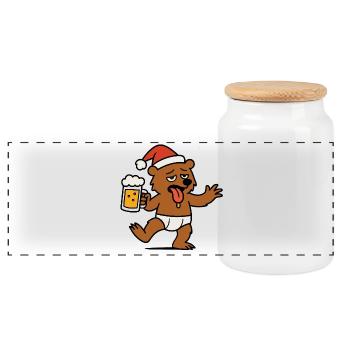 Noël Ours Cheers Bière Père Noël Chapeau Berlin - Boîte à biscuits avec couvercle en bois - blanc - Devant