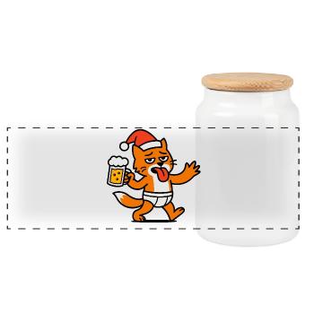 Père Noël Chat Père Noël Bière - Boîte à biscuits avec couvercle en bois - blanc - Devant