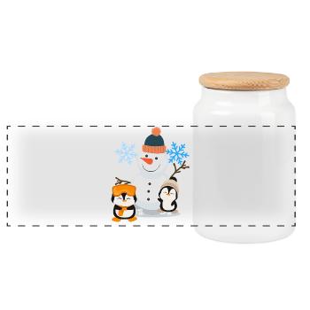 Pingouins bonhomme de neige Winter Joy - Boîte à biscuits avec couvercle en bois - blanc - Devant