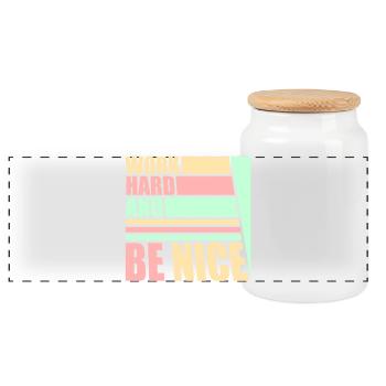 Work Hard Be Nice Motivation Positive Spirit Quote - Panoramic Cookie Jar with Wooden Lid - white - Front