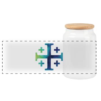 Kairos Cross (Jerusalem Cross) – Deep Sea - Panoramic Cookie Jar with Wooden Lid - white - Front