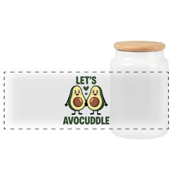 Let’s Avocuddle - Conception amusante de couple d’avocat - Boîte à biscuits avec couvercle en bois - blanc - Devant