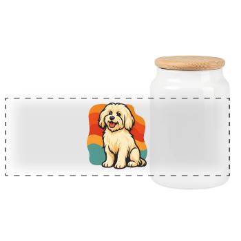 Chien havanais au design rétro - Boîte à biscuits avec couvercle en bois - blanc - Devant