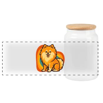 Glänzender Pommerscher Hund in Retro-Aura - Panorama Keksdose mit Holzdeckel - Weiß - Vorne