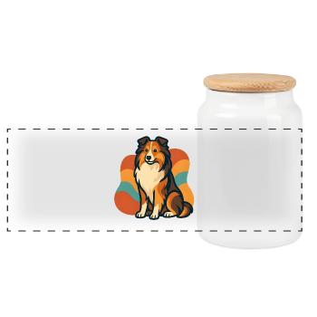 Lebhafter Shetland-Schäferhund Sunburst - Panorama Keksdose mit Holzdeckel - Weiß - Vorne
