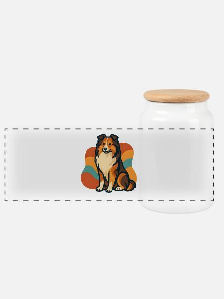 Lebhafter Shetland-Schäferhund Sunburst - Panorama Keksdose mit Holzdeckel - Weiß