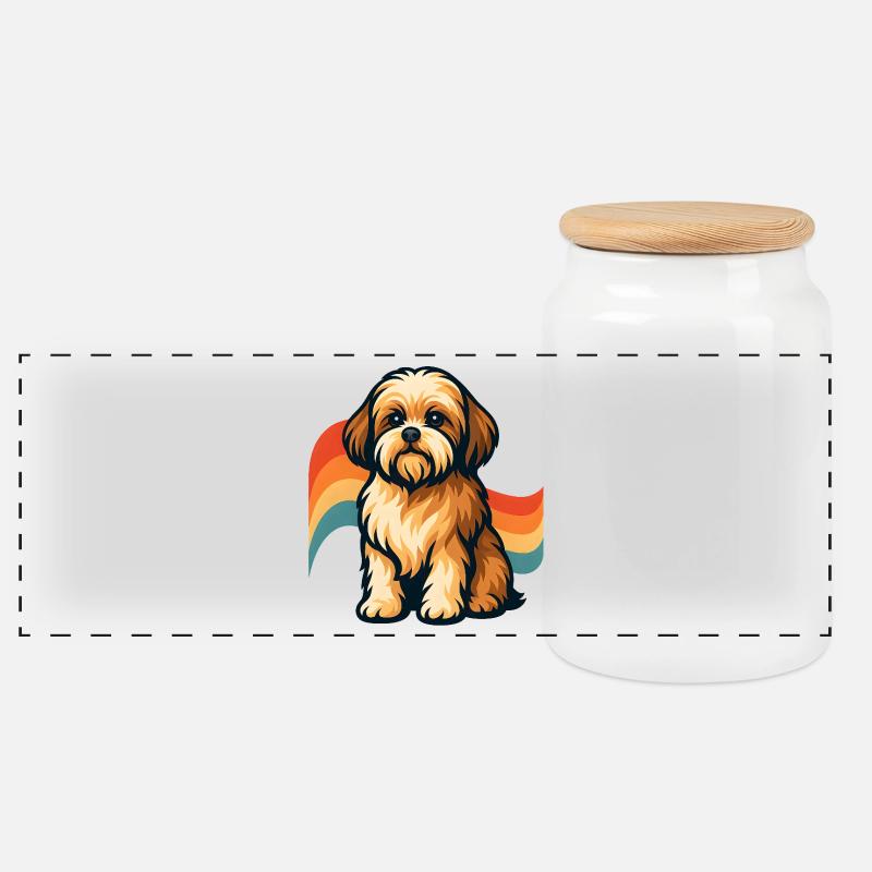 Shih Tzu Chien Rêve Arc-en-ciel - Boîte à biscuits avec couvercle en bois - blanc