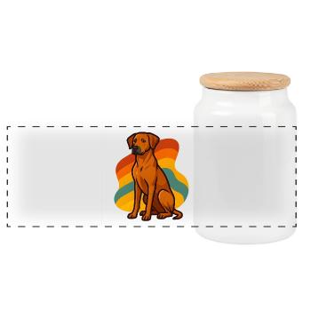 Retro Rhodesian Ridgeback Hund - Panorama Keksdose mit Holzdeckel - Weiß - Vorne