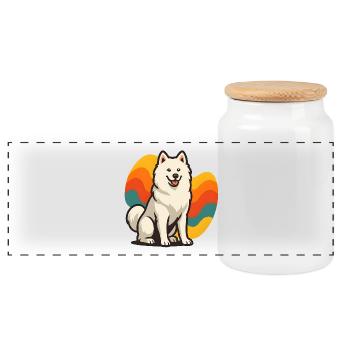 Samoyed Dog Prism Retro Wave - Panoramic Cookie Jar with Wooden Lid - white - Front
