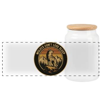 Moonlit night wolf in mountain landscape - Panoramic Cookie Jar with Wooden Lid - white - Front