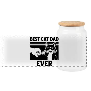 Christmas Gift for Cats Dad's Best Cat Dad - Panoramic Cookie Jar with Wooden Lid - white - Front