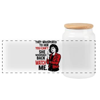 WATCH ME – Feminist Rebel - Panoramic Cookie Jar with Wooden Lid - white - Front