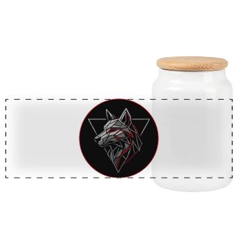 T-shirt loup géométrique Alpha Spirit - Boîte à biscuits avec couvercle en bois - blanc - Devant