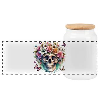 Fleurs Crâne Beauté Floraison - Boîte à biscuits avec couvercle en bois - blanc - Devant