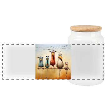 volée d’oiseaux sur un fil - Boîte à biscuits avec couvercle en bois - blanc - Devant