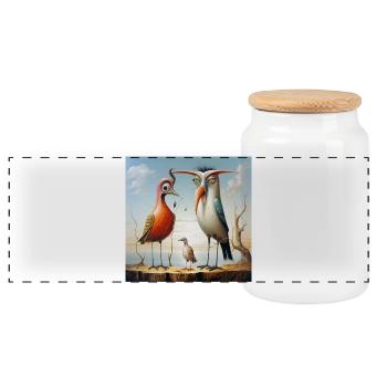 Flying duet on the coastal beach - Panoramic Cookie Jar with Wooden Lid - white - Front