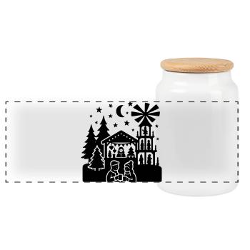weihnachtsmarkt silhouette - Panorama Keksdose mit Holzdeckel - Weiß - Vorne