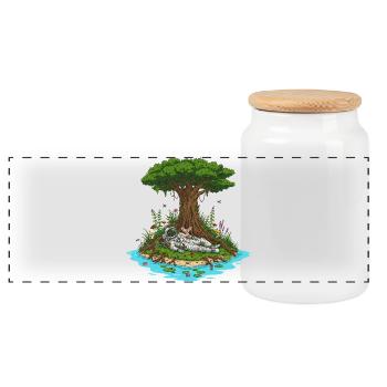 Astronaut Dog Island Dreamscape - Panoramic Cookie Jar with Wooden Lid - white - Front